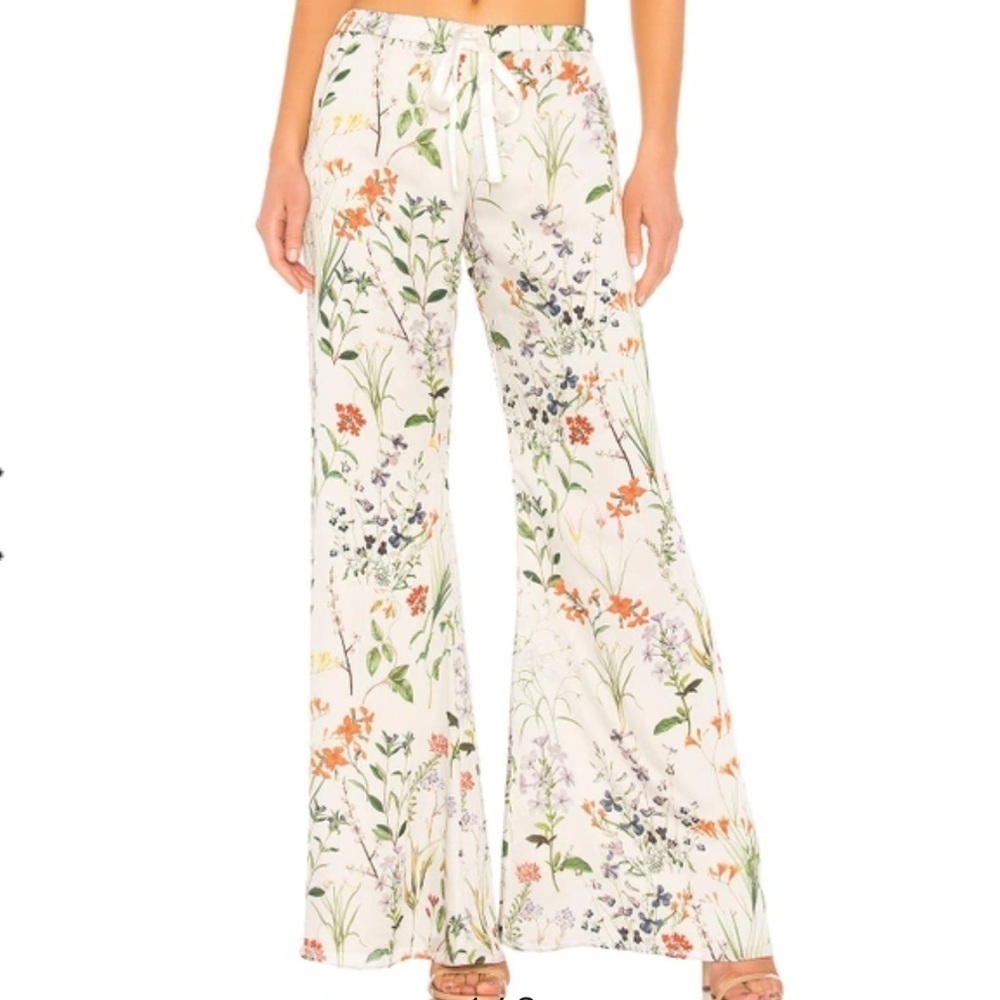 Alexis- Ivory Floral Wideleg Pearson Drawstring Waistband Pants